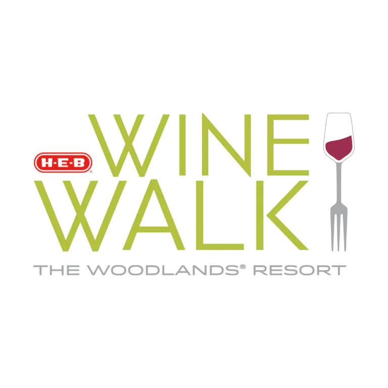 H-E-B Wine Walk at The Woodlands Resort logo, featuring a wine glass styled as a fork.